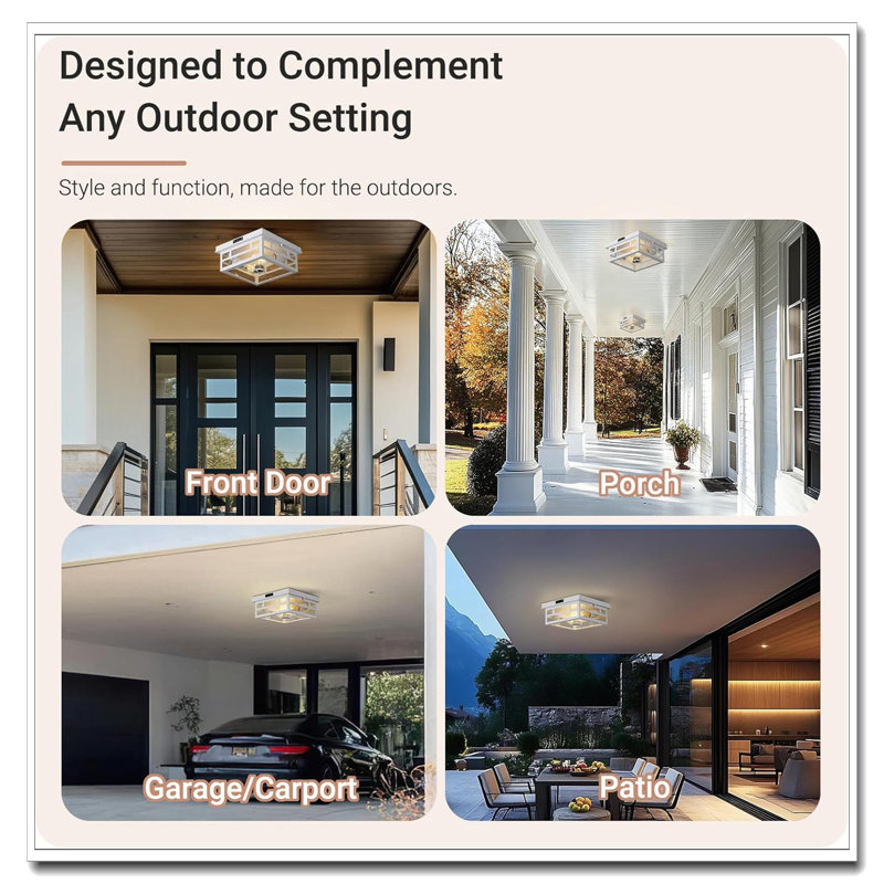 Outdoor Flush Mount Motion Sensor White Ceiling Light Seeded Glass Industrial Design For Porch Patio Entryway