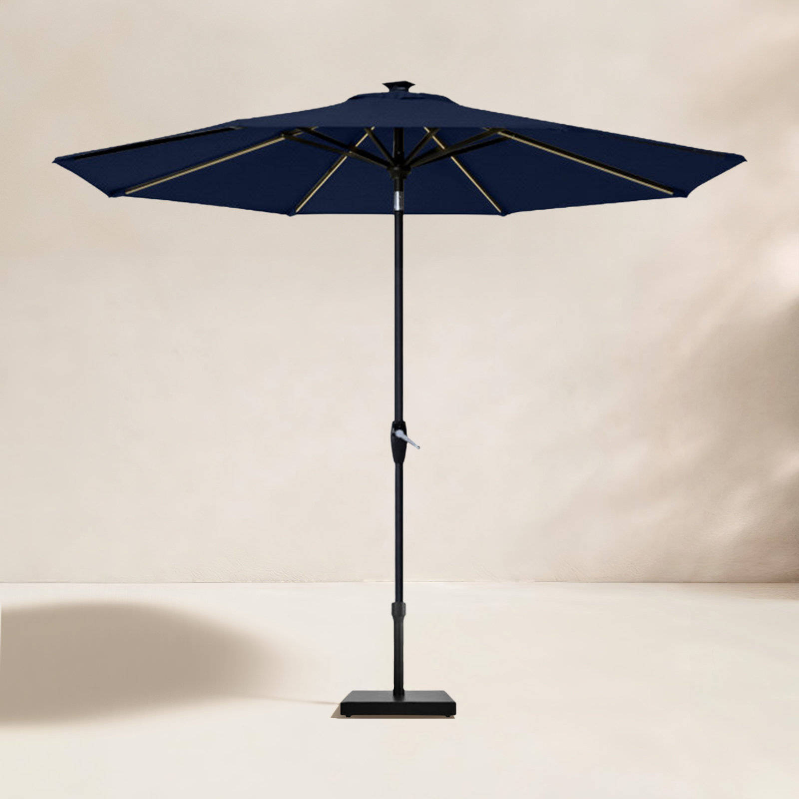 9 ft Solar Auto Tilt Market Umbrella, Navy Sunbrella®, Black