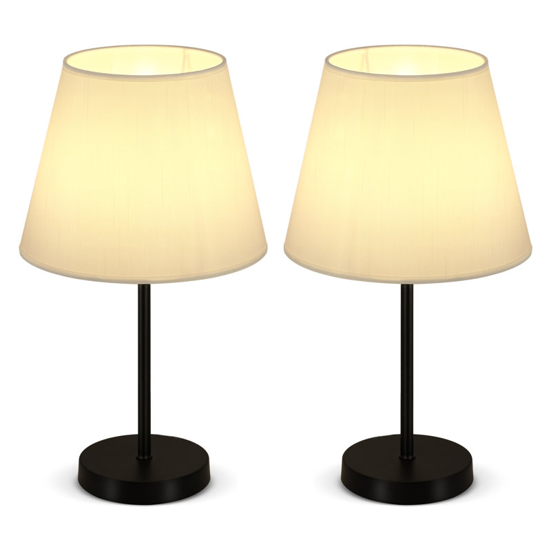15.4 Inch Tall Table Lamps with Metal Base&Fabric Lamp Shade