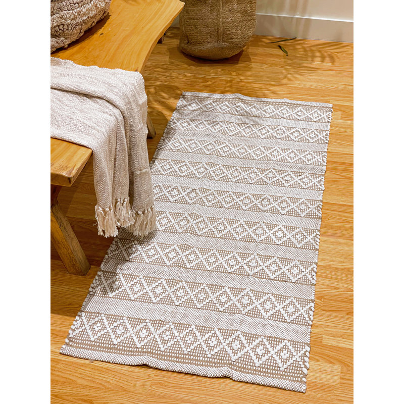 Steverson Cotton Bath Rug, Beige/Ivory, Single - 60" L x 24" W