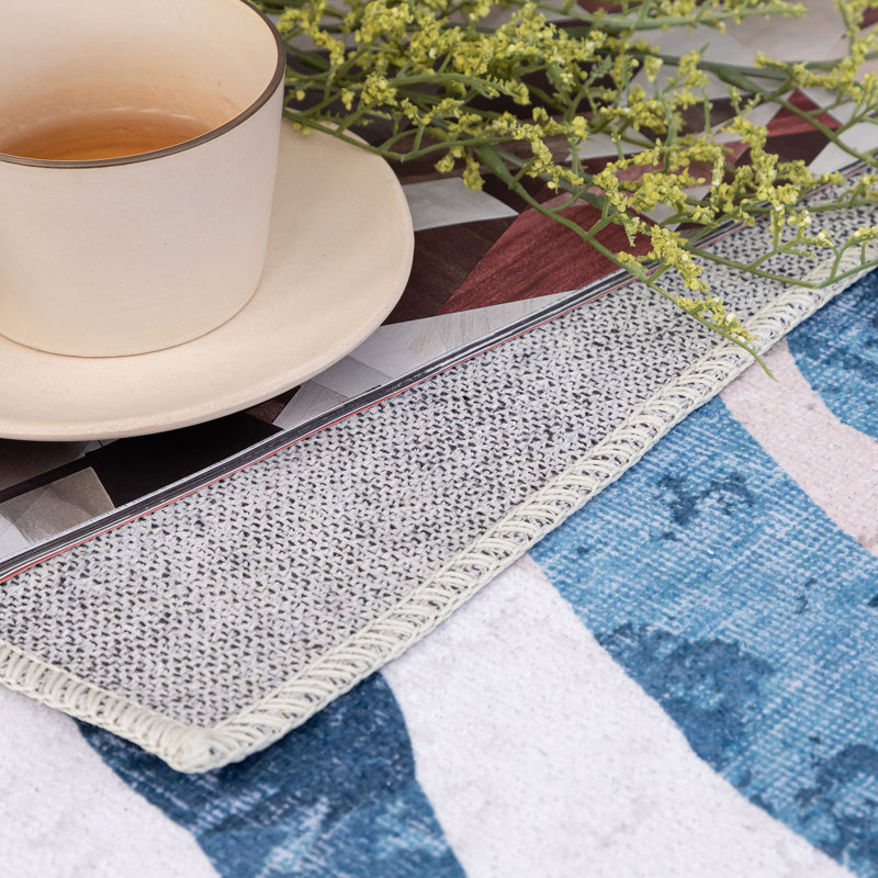 Jasmine Modern Plant Leaf Design Washable and Foldable Area Rugs Brown Blue Ivory for Living Room Bedroom