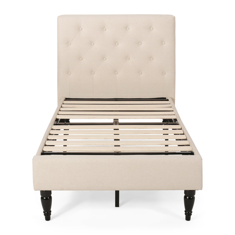 Lit plateforme tapissier Cholet, Beige, Twin