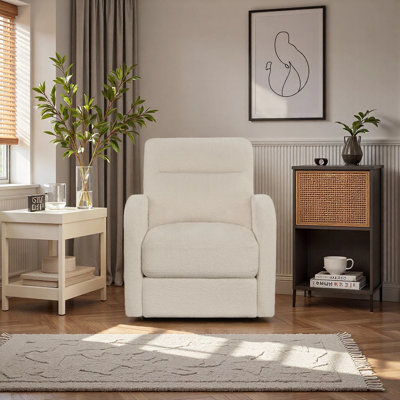 360° Swivel Sherpa Recliner Chair With Hidden Storage & Side Pockets, Cozy Barrel Arm Accent Chair For Living Room by Latitude Run