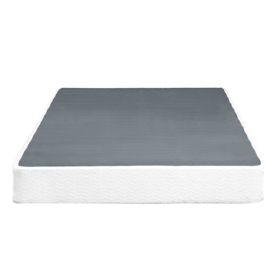 Black Metal Frame Queen Mattress Base - Textured Fabric Enclosure 12 Slat Support 700Lb Capacity Easy Installation 8.5 Covered Platform Construction 700Lbs Assembly