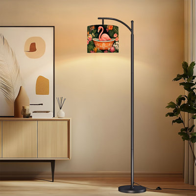 Arc Floor Lamp with Adjustable Lampshade Flamingo Funny Animal Colorful Kids Bathroom Jungle Animal Standing Lamp 3 Color Temperatures Dimmable Tall Pole Lamp with Foot Switch for Bedroom
