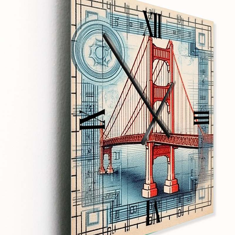 Golden Gate San Francisco Illustration rétro I - Horloges murales San Francisco, Très grand
