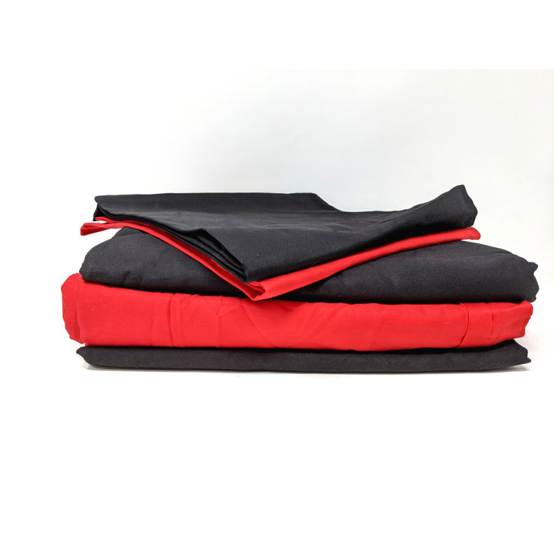 Ensemble de literie en coton jersey, Ensemble de draps pour très grand lit californien, Rouge / noir