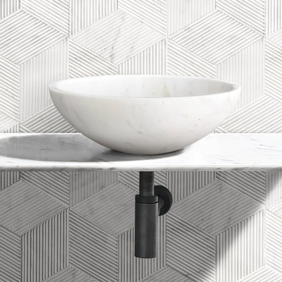 Lavabo en marbre blanc pour salle de bain, 15,7 po x H 5,9 po, bloc simple, finition semi-polie