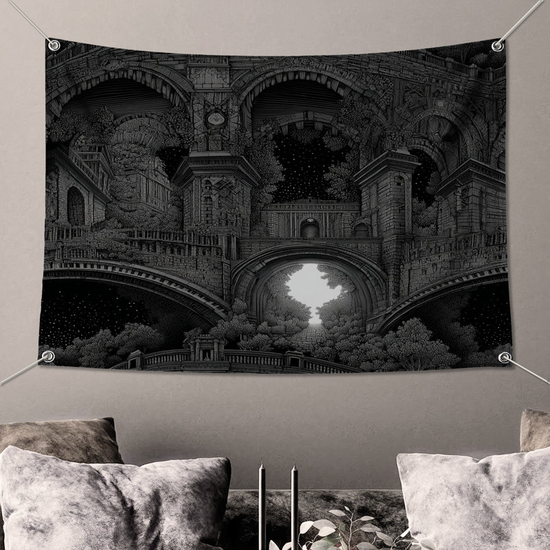 Tapisserie «Architecture» - Décoration murale bâtiments, 104in H x88 with 4 Grommets