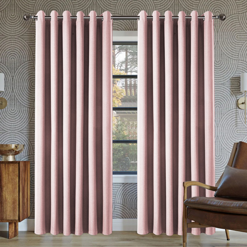 100% Linen Blackout Eyelet Curtain Panels - Premium Thermal, Total Blackout Window Drapes, Blush, 117cm Width x 137cm Drop