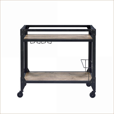 Kitchen Carts Industrial Rustic Oak &amp; Charcoal Gray 2-Shelf with Stemware Rack | |