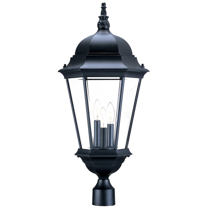 Tête de lanterne câblée extérieure 1 lumière H 28 po Howa, Noir mat, Verre biseauté transparent