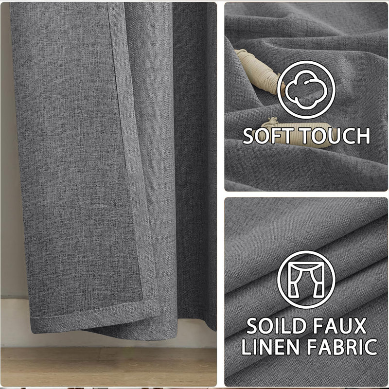 100% Linen Blackout Curtains with Eyelets – Ready Made (Set of 2), Charcoal, 117cm Width x 137cm Drop