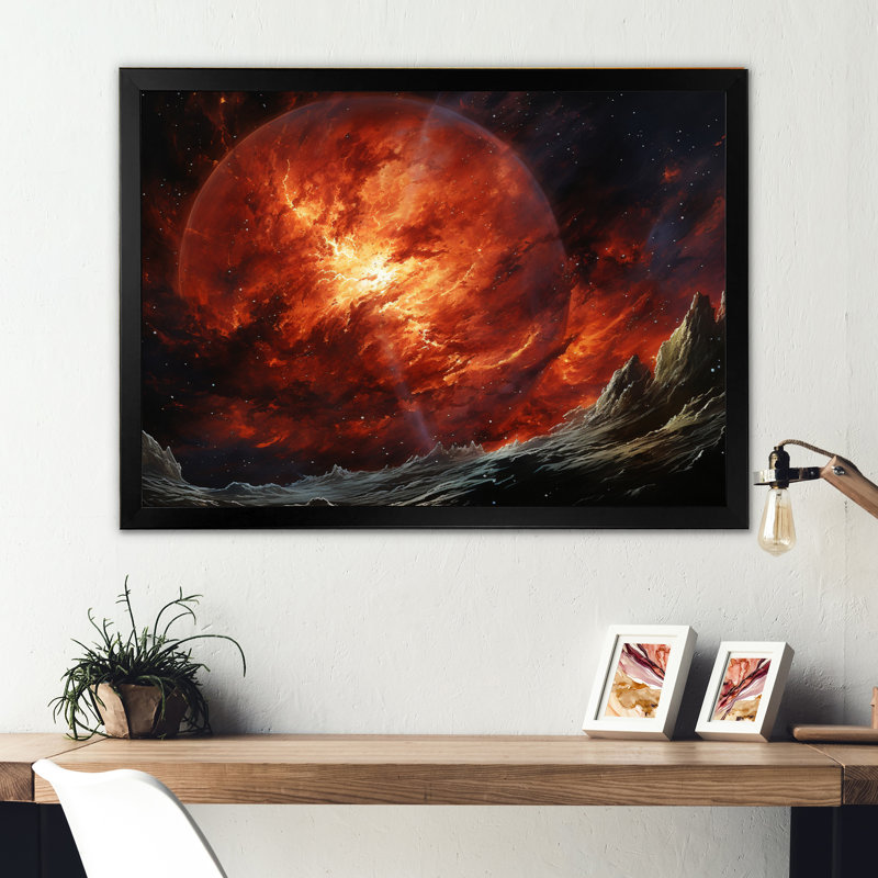 Planète Jupiter Stormy III - Jupiter, reproduction d'art sur toile, Cadre simple noir, H 16 po x l 32 po x P 1 po