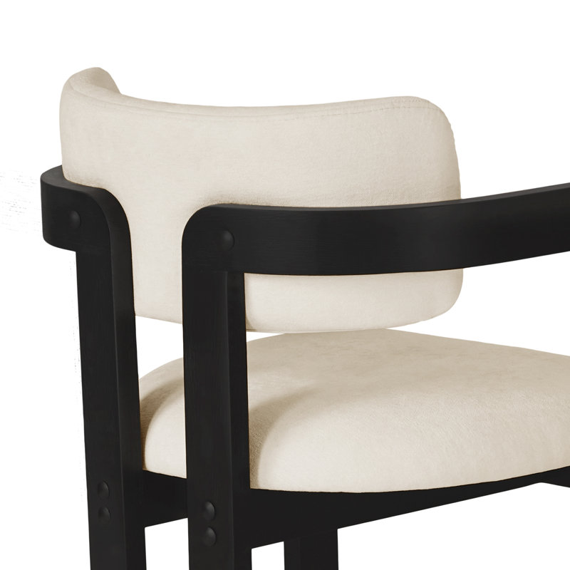Fauteuil de salle à manger rembourré en bois massif, Beige