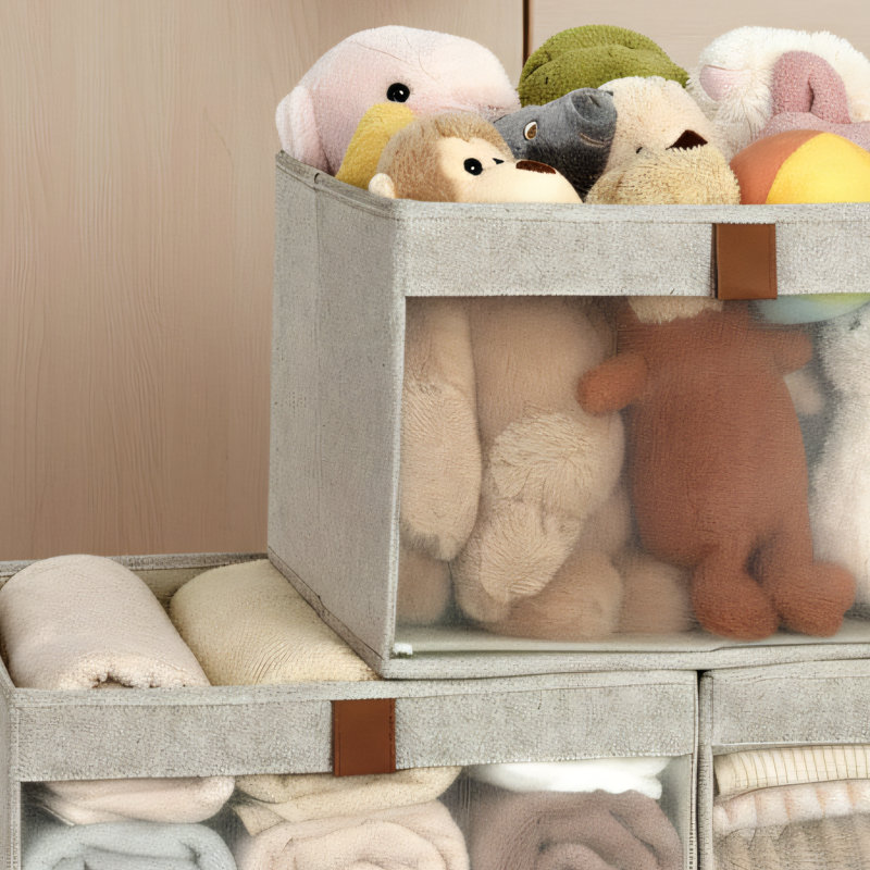 3-piece Large Wardrobe Storage Boxes In Brown And Beige With Transparent Windows And Convenient Handles. Foldable Fabric Clothing Storage Rack With Ample Capacity. A Must-have For Organizing And Storage Your Clothes At Home.