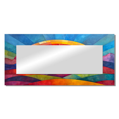 Rainbow Over Abstract Colorful Mountains - Landscapes Mirror Wall Art - Printed On Metal