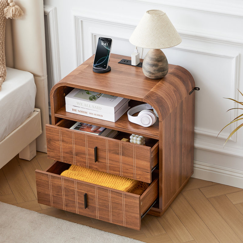 2-Drawer Nightstand with Charging Station