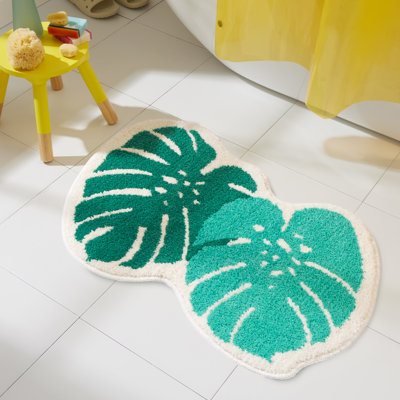 TOWN & COUNTRY PLAY In The Tropics Monstera Leaves Shaped Bath Mat, Green, 20.4"x30.9"
