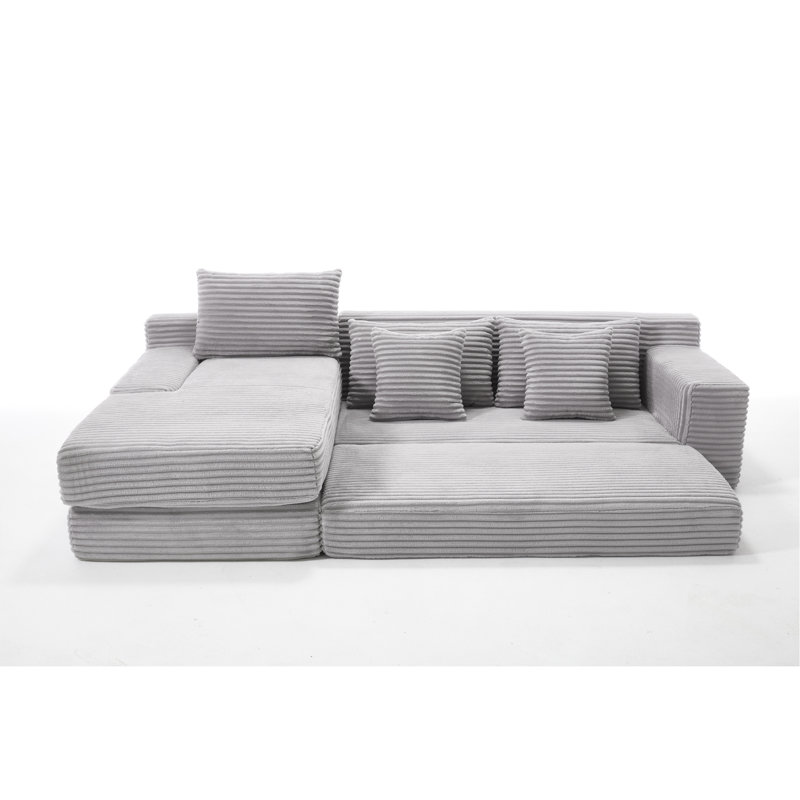 Canapé-lit en mousse à mémoire de forme en L pour salon - canapé-lit convertible sans assemblage, canapé en tissu de velours côtelé, canapé modulaire pour chambre à coucher, cinéma maison, gris clair