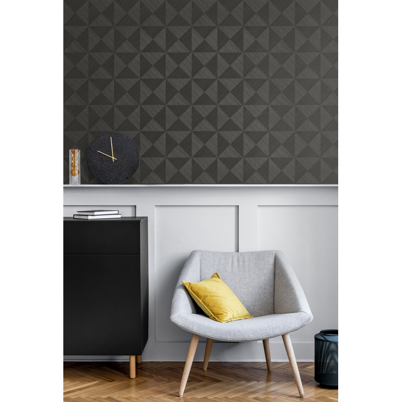 Geometric Vinyl Peel & Stick Wallpaper Roll, Charcoal