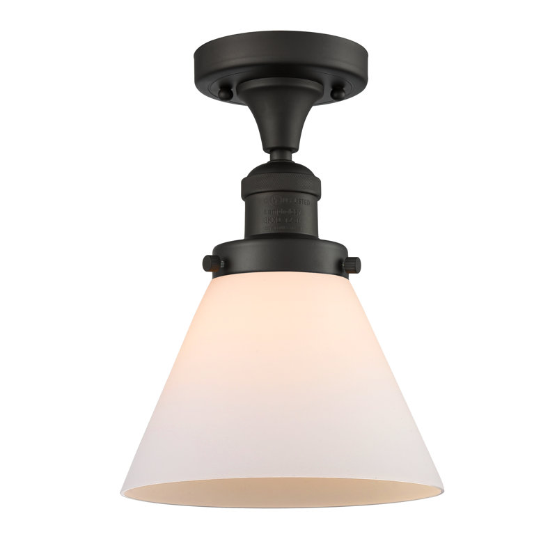 Plafonnier semi-encastré 1 lumière Cone, Boîtier blanc mat, Ampoule à DEL rétro de 6 watts, Bronze frotté à l'huile