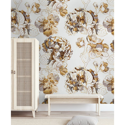 Mustard Botanical Flower Bouquet Leaves Removable Wallpaper