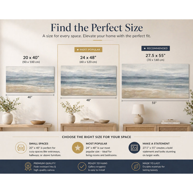 «Ocean Landscape», art mural sur toile tendue, H 24 po x l 48 po x P 1,5 po