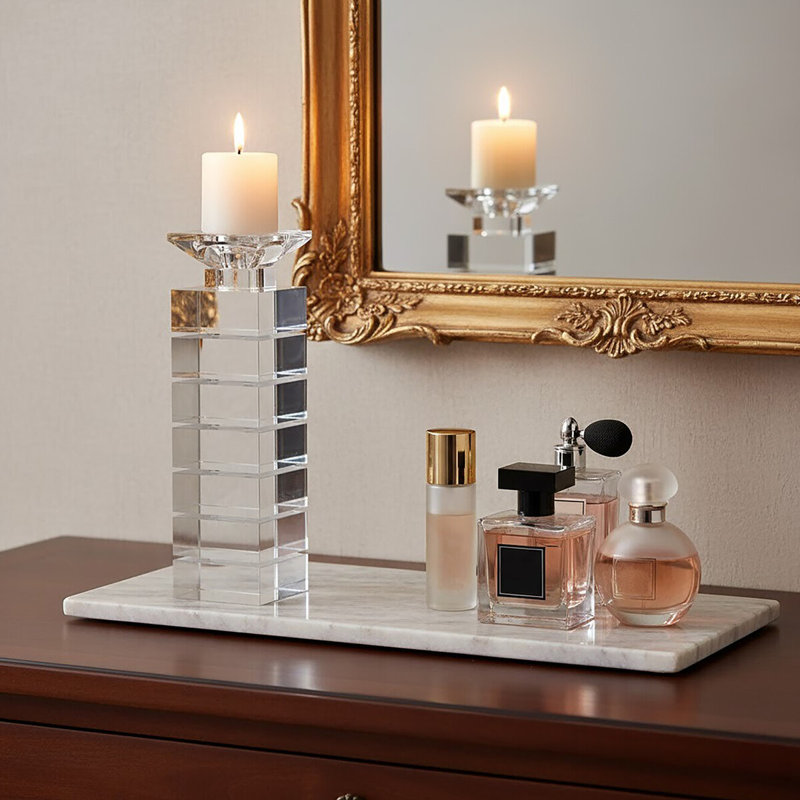 Glass Tabletop Tealight Holder, Clear, 38cm H x 10cm W x 10cm D
