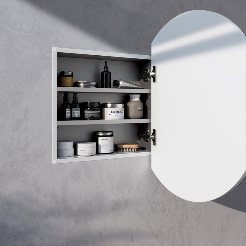 Recessed Frameless Single Door Medicine Cabinet with Adjustable Shelves, 24" H x 24" W x 4.75" D