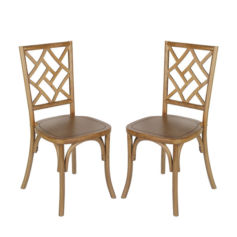 Chaise empilable commerciale en bois massif avec dossier complexe, 2, Brun