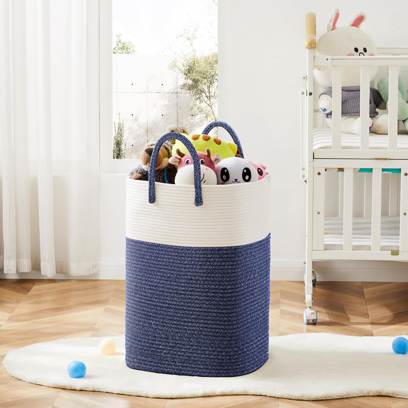 Woven Cotton Rope Laundry Basket With Handles, Collapsible Storage Hamper For Clothes, Toys, And Blankets, Breathable Design For Home Organization