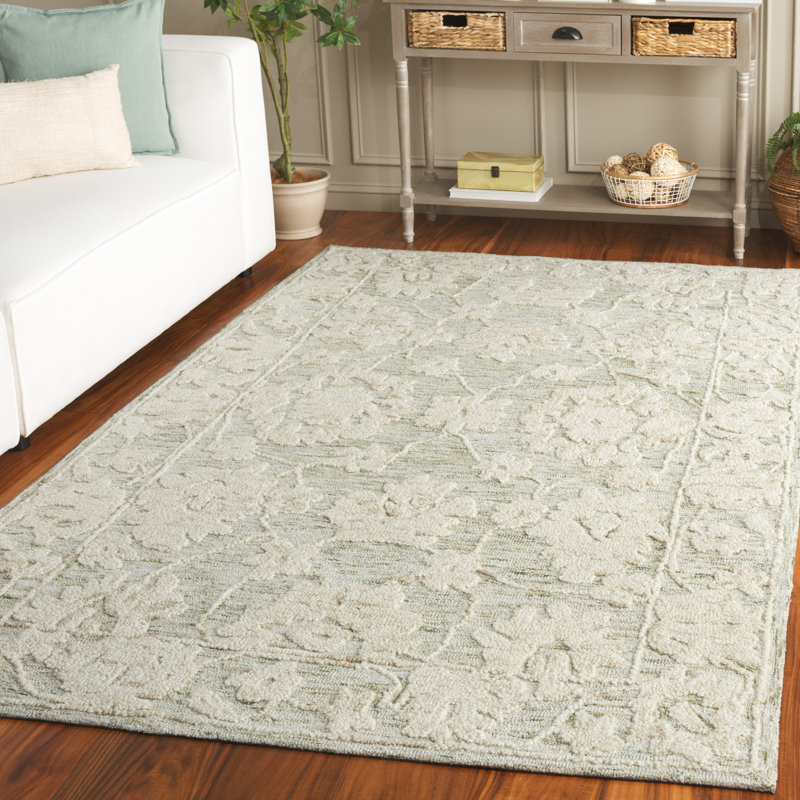 Marquee 508 Hand Tufted Wool/Cotton/Pet Yarn Floral Rug in Gray/Light Brown, Rectangle 9' x 12'