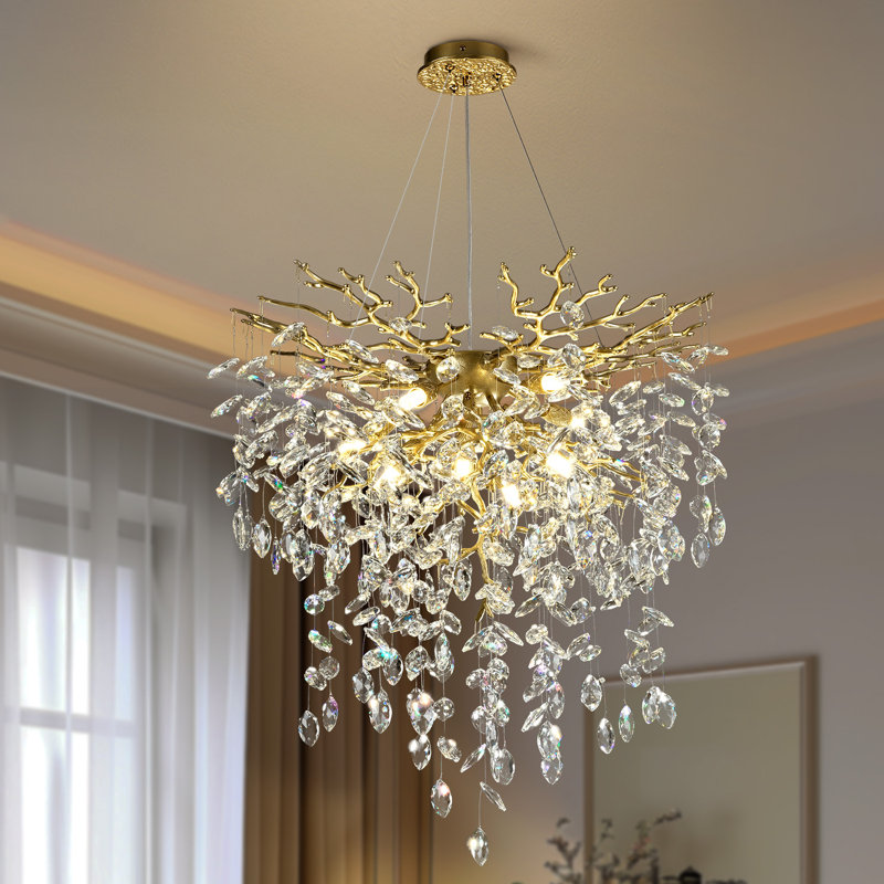 Luminaire suspendu en cristal 9 lumières, Doré