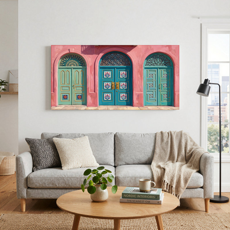 Ensemble de 1 tableau sur toile représentant des portes marocaines, 32“W x 16”H, Wrapped Canvas