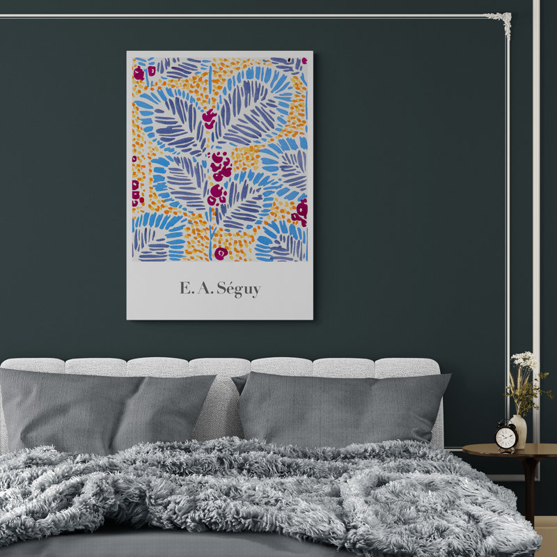 Yellow Blue Flower Pattern by E.A. Seguy - Wrapped Canvas Art Prints, 117 cm H x 84 cm W