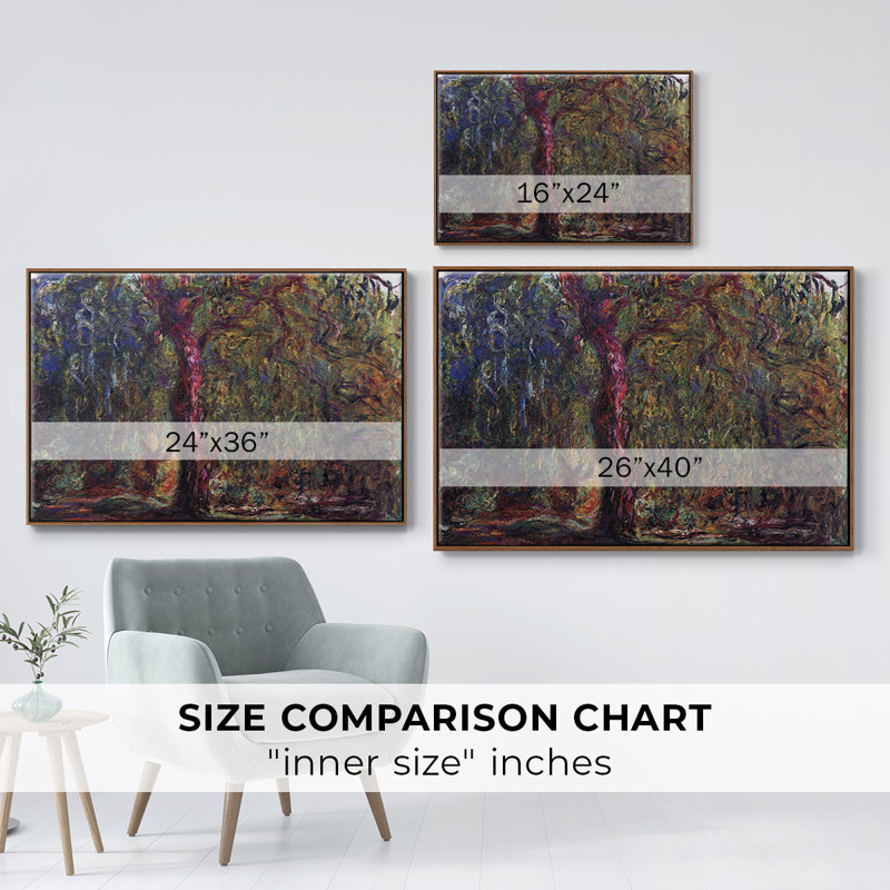 " Weeping Willow By Monet ", 17" H x 25" W x 2" D, Walnut