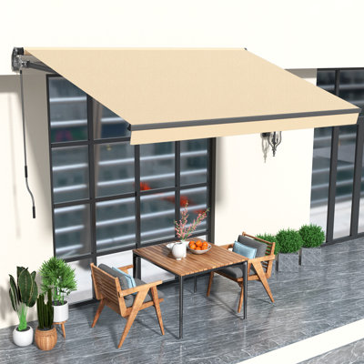 HOMEDEMO 10x8 Retractable Awning for Patio, Manual Awnings, Sunshade Shelter Crank Handle, UV & Water-Resistant Polyester Cover and Aluminum Frame for Balcony, Yard, Outdoor Deck, Beige