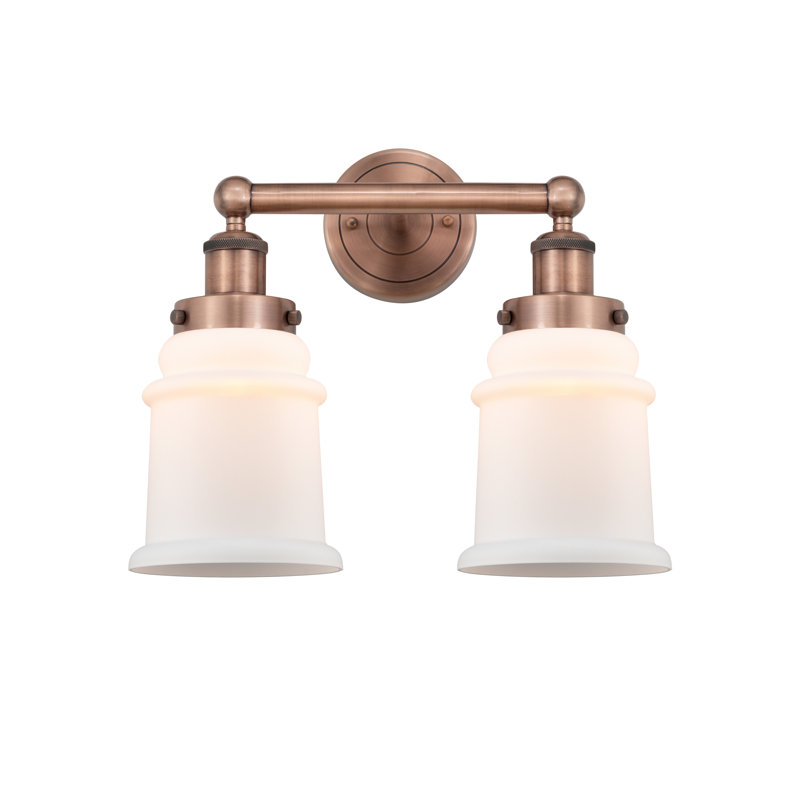 Éclairage pour meuble-lavabo de salle de bain 2 lumières Cailen de la collection Edison, Blanc mat, Cuivre antique