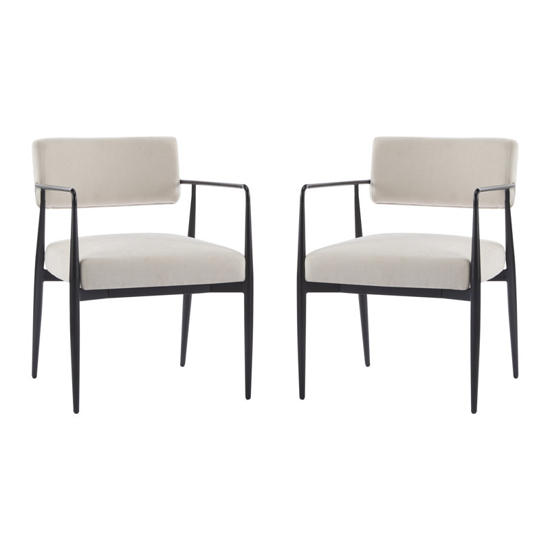 Xzavier Mid-Century Modern Upholstered Dining Armchair With Iron Frame, Beige
