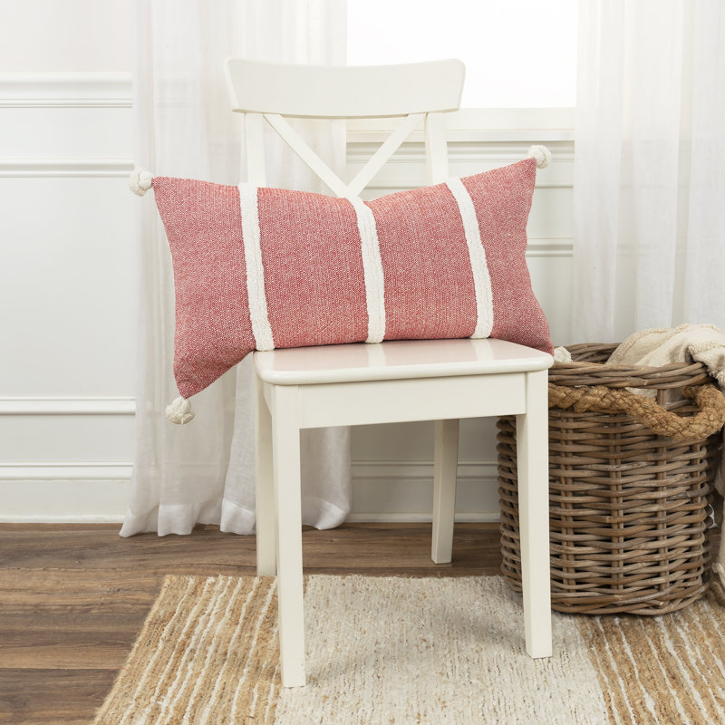 Tassels Cotton Reversible Throw Pillow, Red