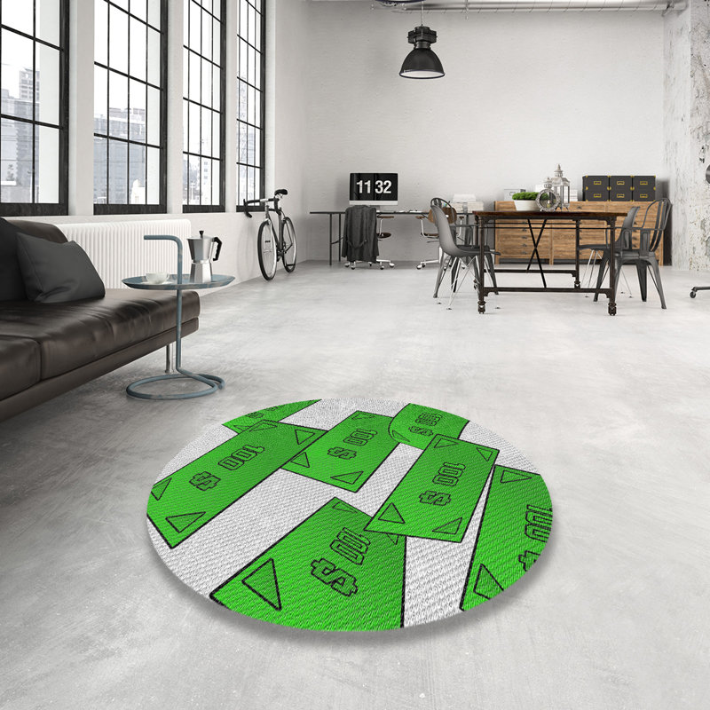 Tapis vert/crème tissé à la machine, Rond 6 pi