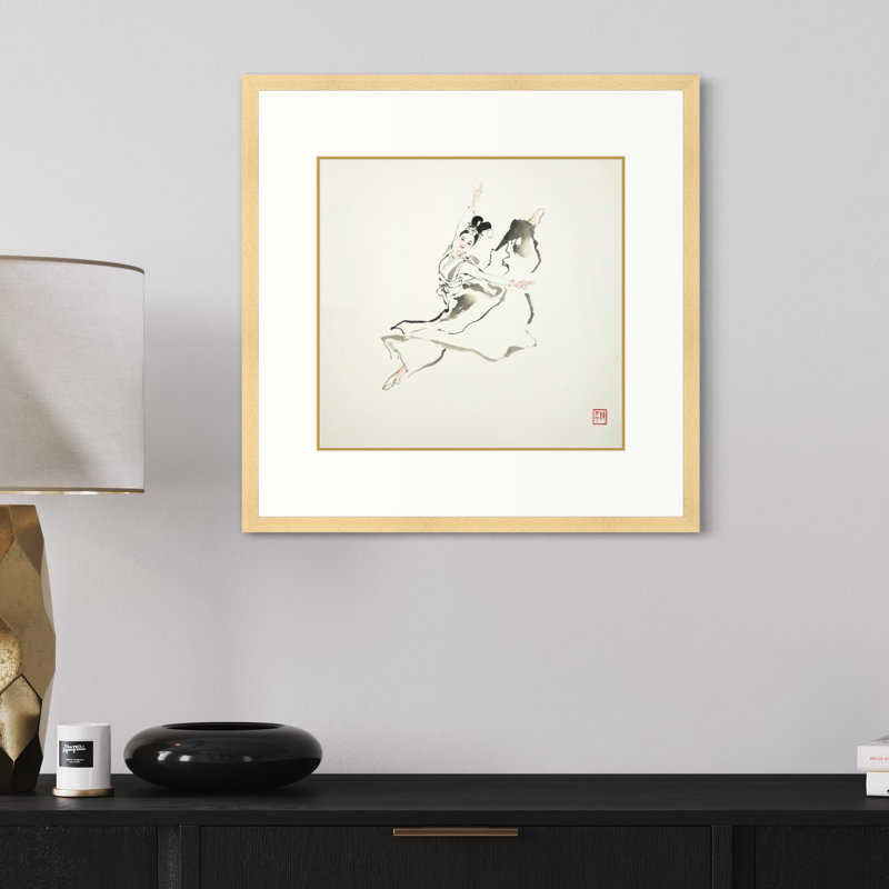 Dancer in Motion by Chen Xiaoping, 18" H x 18" W, Beige Framed