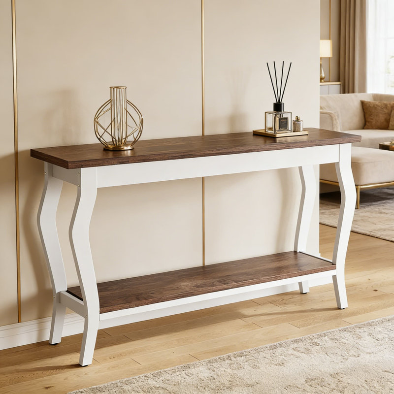 Console extra longue pour canapé derrière, canapé à 2 niveaux en bois rétro avec pieds en métal pour le couloir, le vestibule et le salon