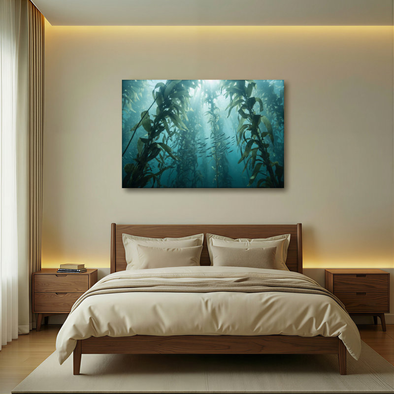 Ensemble de 1 tableau sur toile représentant une forêt de varech sous-marine, H 16 po x l 24 po