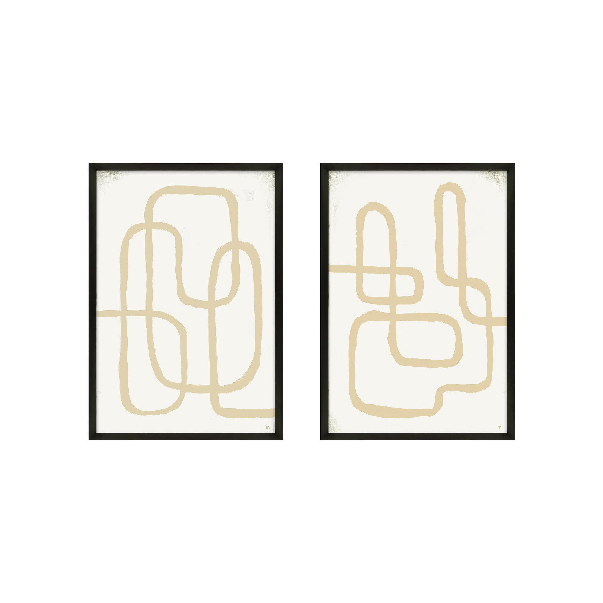 Line Works In White by StudioM, Black Framed Paper, 30" H x 42" W x 1.25" D