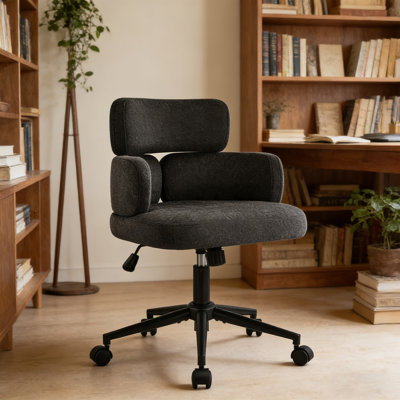 Upholstered Swivel & Adjustable Height Office Chair, Clover-shaped Desk Chair with Armrest