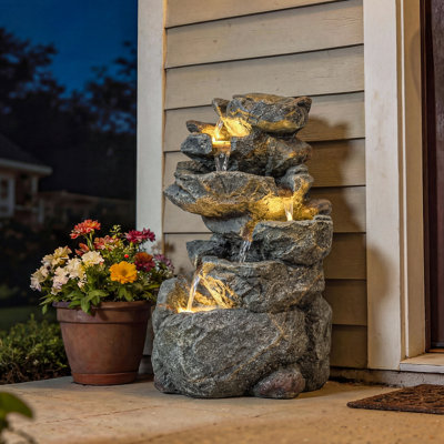Outdoor Fountain with Lights