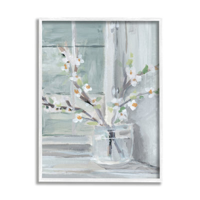 Abstrait rebord de fenêtre à fleurs blanches, nature morte contemporaine, par Annie Warren