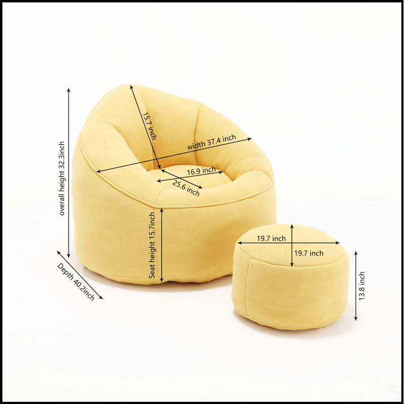 Fauteuil à billes en mousse haute pression avec repose-pieds rembourré pour un confort et une polyvalence ultimes, Jaune